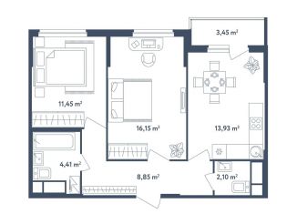 Продается 2-комнатная квартира, 58.6 м2, поселок Мещерино