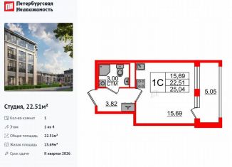 Продаю квартиру студию, 22.5 м2, посёлок Стрельна