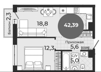 Продается двухкомнатная квартира, 42.4 м2, Новосибирск, метро Студенческая