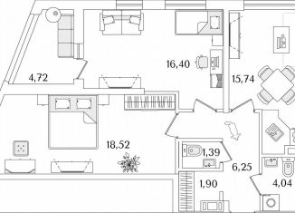 Продажа 2-комнатной квартиры, 66.6 м2, Санкт-Петербург, метро Пролетарская, Октябрьская набережная, 116