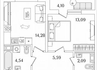 Продается однокомнатная квартира, 41.6 м2, Санкт-Петербург, муниципальный округ Народный, Октябрьская набережная, 116