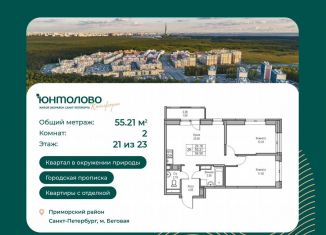 Продается 2-комнатная квартира, 55.2 м2, Санкт-Петербург, Приморский район, Ивинская улица, 1к2