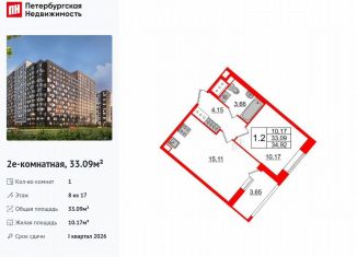 Продаю 1-комнатную квартиру, 33.1 м2, Санкт-Петербург, метро Улица Дыбенко