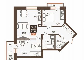 Продается 3-комнатная квартира, 71 м2, Новосибирск, Новоуральская улица, 10, Калининский район