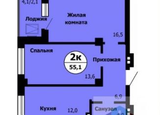 Продажа 2-ком. квартиры, 55 м2, Красноярск, Октябрьский район, Лесопарковая улица, 43