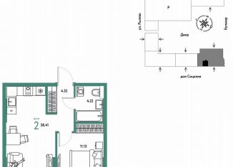 2-ком. квартира на продажу, 38.4 м2, Тюмень, Калининский округ, Ярославская улица, 9к1