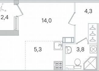 Квартира на продажу студия, 28.6 м2, Пушкин