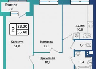 Двухкомнатная квартира на продажу, 55.6 м2, Удмуртия