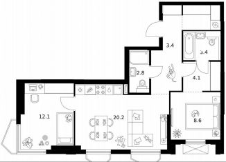 Продается 2-ком. квартира, 62.4 м2, Москва, район Очаково-Матвеевское