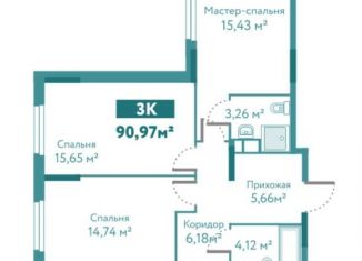 Продам 3-ком. квартиру, 91 м2, Тюмень, улица Павла Никольского, 6, ЖК Акватория