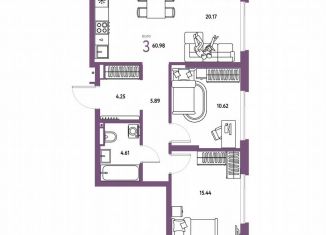 Продам 2-ком. квартиру, 61 м2, Тюмень, Центральный округ