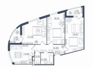 3-комнатная квартира на продажу, 88.7 м2, Сестрорецк, ЖК Светлый Мир Внутри