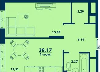 1-комнатная квартира на продажу, 39.2 м2, Уфа, Ленинский район