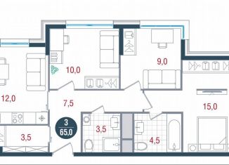 Трехкомнатная квартира на продажу, 65 м2, Москва, метро Кантемировская, Кавказский бульвар, 51