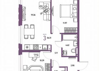 Продажа 2-комнатной квартиры, 56.5 м2, Тюмень, Центральный округ