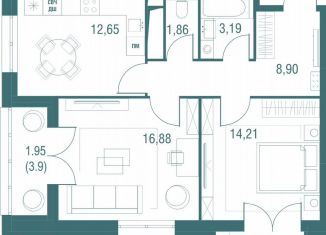 2-ком. квартира на продажу, 60.6 м2, Одинцово, ЖК Одинбург