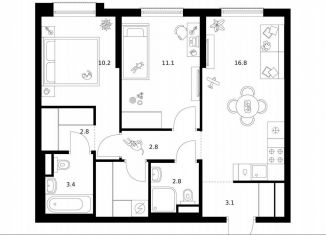 Продажа 2-ком. квартиры, 56.6 м2, Москва, район Москворечье-Сабурово, жилой комплекс Москворечье, 1.1