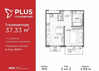 Продажа 1-комнатной квартиры, 37.3 м2, Санкт-Петербург, муниципальный округ Пулковский Меридиан