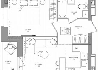 Продам 2-ком. квартиру, 36.5 м2, деревня Кондратово