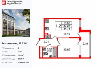 1-ком. квартира на продажу, 32.2 м2, посёлок Стрельна