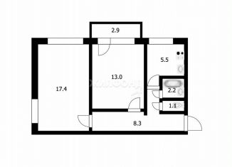 2-ком. квартира на продажу, 47.5 м2, Новосибирск, улица Петухова, 130