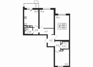 Продаю трехкомнатную квартиру, 79.2 м2, деревня Пирогово