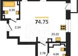 Трехкомнатная квартира на продажу, 74.8 м2, Калининградская область, Батальная улица, 65Б