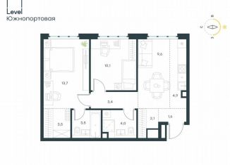 Продается трехкомнатная квартира, 56.4 м2, Москва, жилой комплекс Левел Южнопортовая, 13