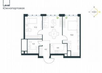 Продается 3-ком. квартира, 56.7 м2, Москва, жилой комплекс Левел Южнопортовая, 3