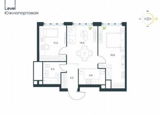 Продам трехкомнатную квартиру, 56.7 м2, Москва, жилой комплекс Левел Южнопортовая, 3