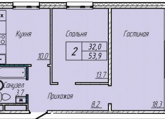 Продаю 2-ком. квартиру, 53.9 м2, Кемеровская область