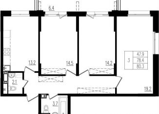 Продам 3-ком. квартиру, 80.4 м2, деревня Пирогово, улица Ильинского, 8