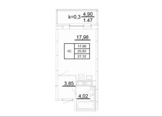 Квартира на продажу студия, 27.3 м2, Санкт-Петербург, метро Звёздная, улица Фёдора Котанова, 5к2