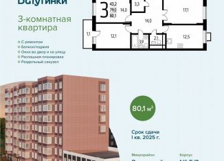 Продаю трехкомнатную квартиру, 80.1 м2, Москва, СНТ Родник, 203