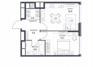 Продается 1-комнатная квартира, 43 м2, Москва, Бульвар Рокоссовского