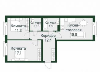 Продажа двухкомнатной квартиры, 79.2 м2, посёлок Западный, Кременкульская улица, 30