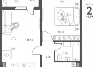 Продаю 1-комнатную квартиру, 45 м2, Липецк, улица Перова, 2Д