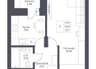 1-ком. квартира на продажу, 34.7 м2, Новосибирск, метро Сибирская