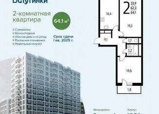 Продаю двухкомнатную квартиру, 64.1 м2, деревня Десна, СНТ Родник, 203