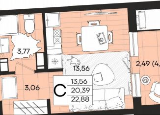 Продаю квартиру студию, 22.9 м2, Краснодарский край