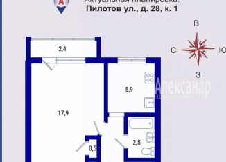 Продаю 1-ком. квартиру, 32 м2, Санкт-Петербург, улица Пилотов, Московский район