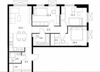 Продается трехкомнатная квартира, 78 м2, Московская область, жилой комплекс Томилинский Бульвар, 9-10-15