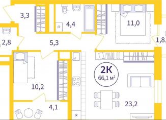 Продаю двухкомнатную квартиру, 62.8 м2, Екатеринбург, улица 22-го Партсъезда, метро Уралмаш