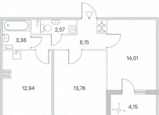 2-ком. квартира на продажу, 54.9 м2, посёлок Стрельна