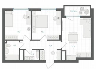 Продается 2-ком. квартира, 59.1 м2, Челябинск, Калининский район