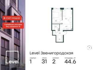 2-комнатная квартира на продажу, 44.6 м2, Москва, СЗАО, жилой комплекс Левел Звенигородская, к1