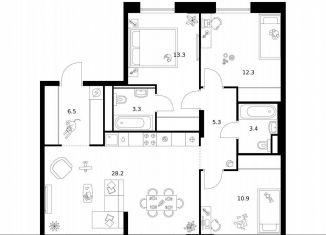 Продается 3-комнатная квартира, 83.2 м2, Москва, жилой комплекс Москворечье, 1.3