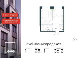 Продам 1-комнатную квартиру, 36.2 м2, Москва, жилой комплекс Левел Звенигородская, к1, станция Хорошёво