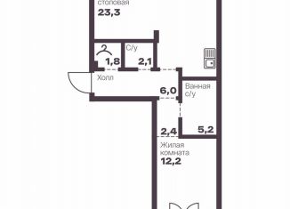 Продается однокомнатная квартира, 53 м2, Челябинск