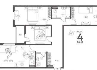 Продается трехкомнатная квартира, 86.3 м2, Липецкая область, улица Перова, 2Д